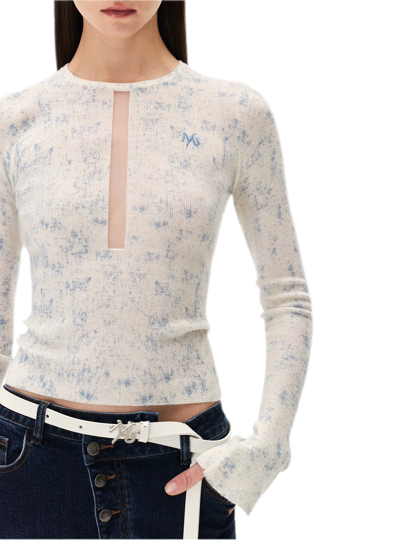 Fine-Gauge Printed Slim Knit Top