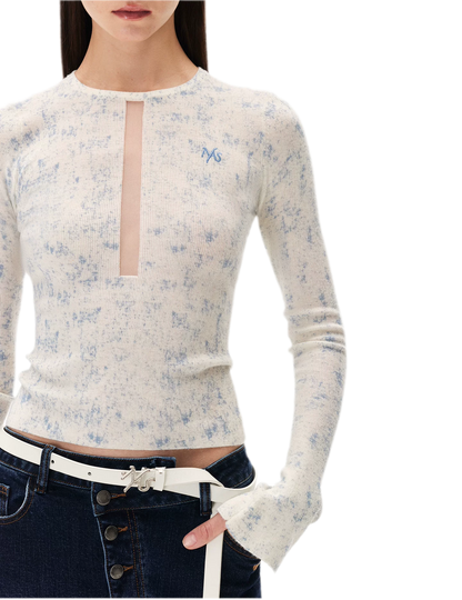 Fine-Gauge Printed Slim Knit Top
