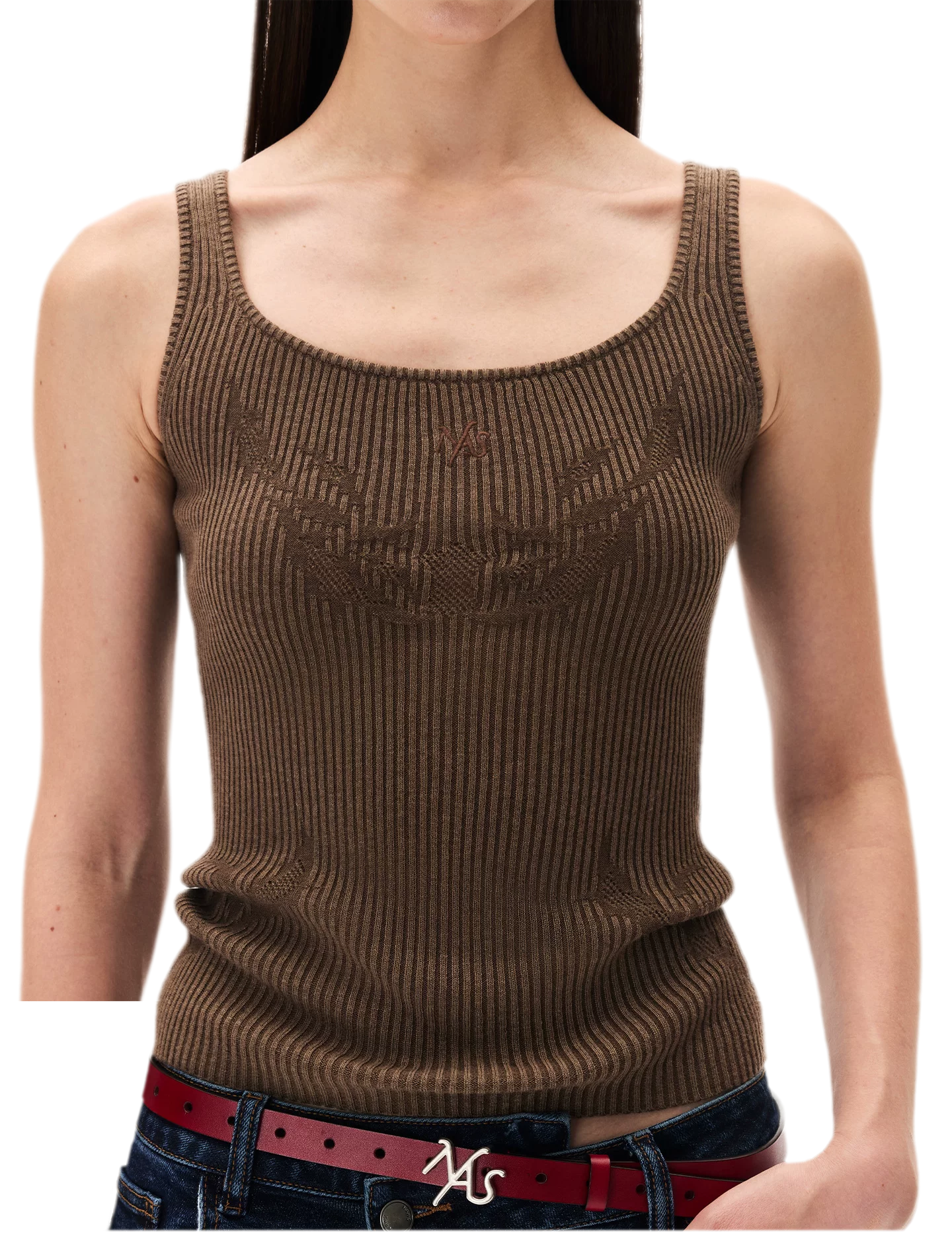Openwork Jacquard Slim Knit Vest
