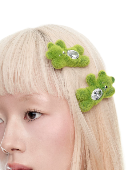 Plush Gemstone Bear Hair Clip