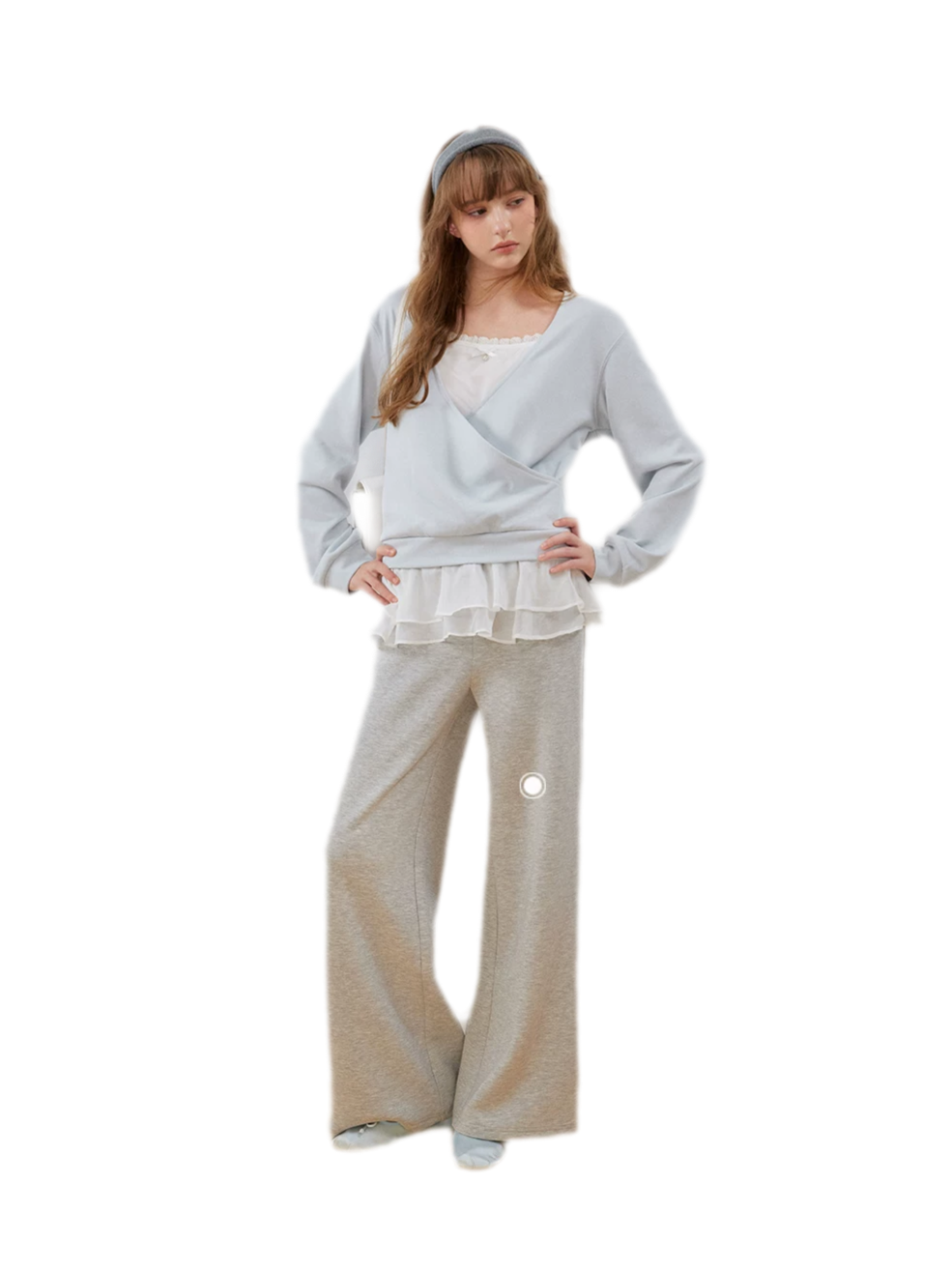 Sweatshirt met kanten ruches en V-hals