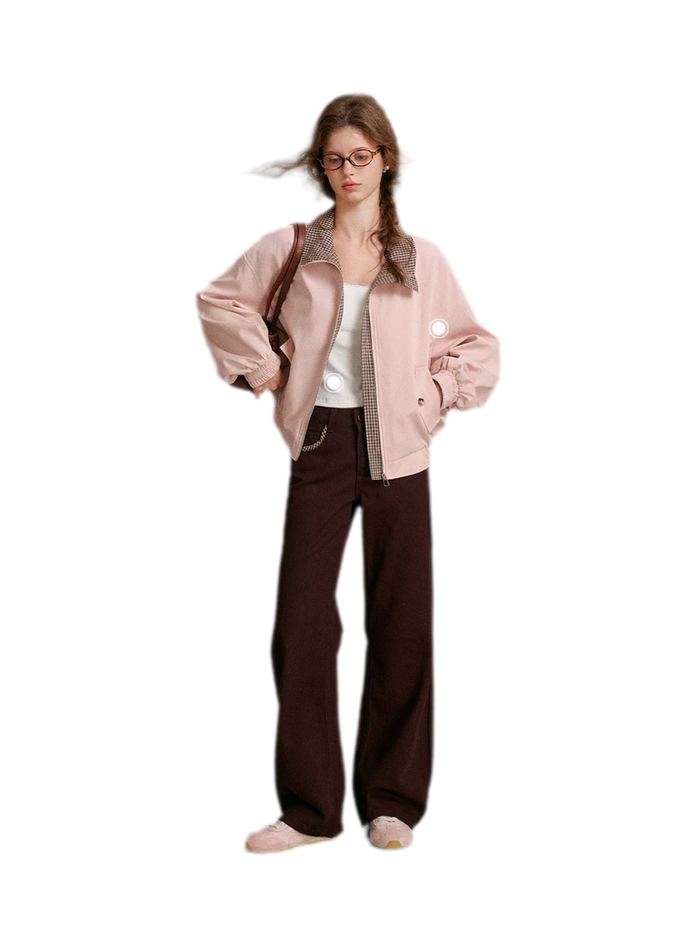 Cotton Contrast Plaid Bow Jeans
