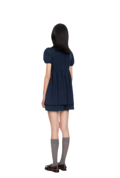 Cotton Puff Sleeve Bow Dress