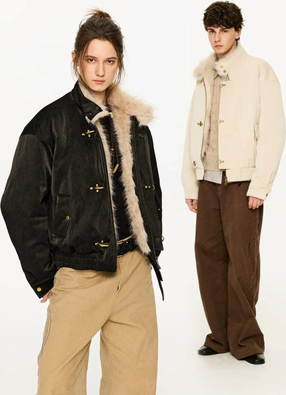 Pearlescent PU Fur-Lined Harrington Jacket