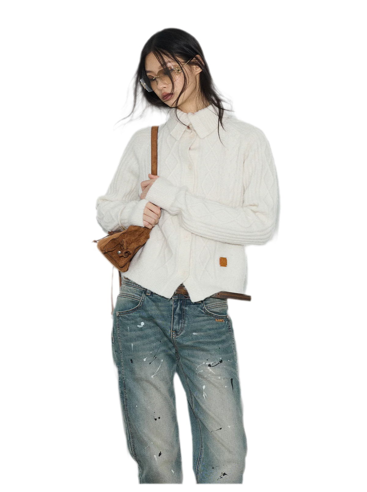 Taillierter Cardigan aus Zopfmusterstrick