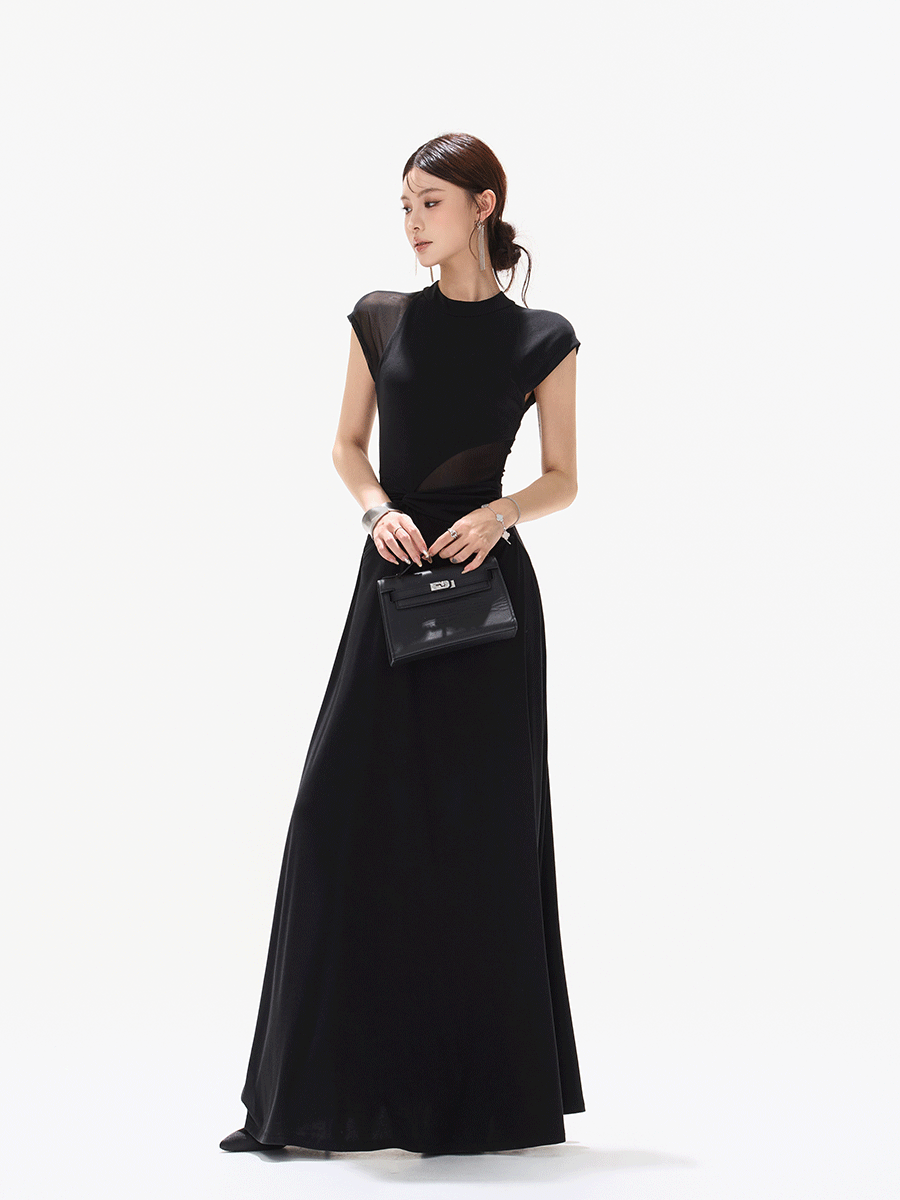Black Swan Prologue Knot Mesh Sleeve Waist Dress