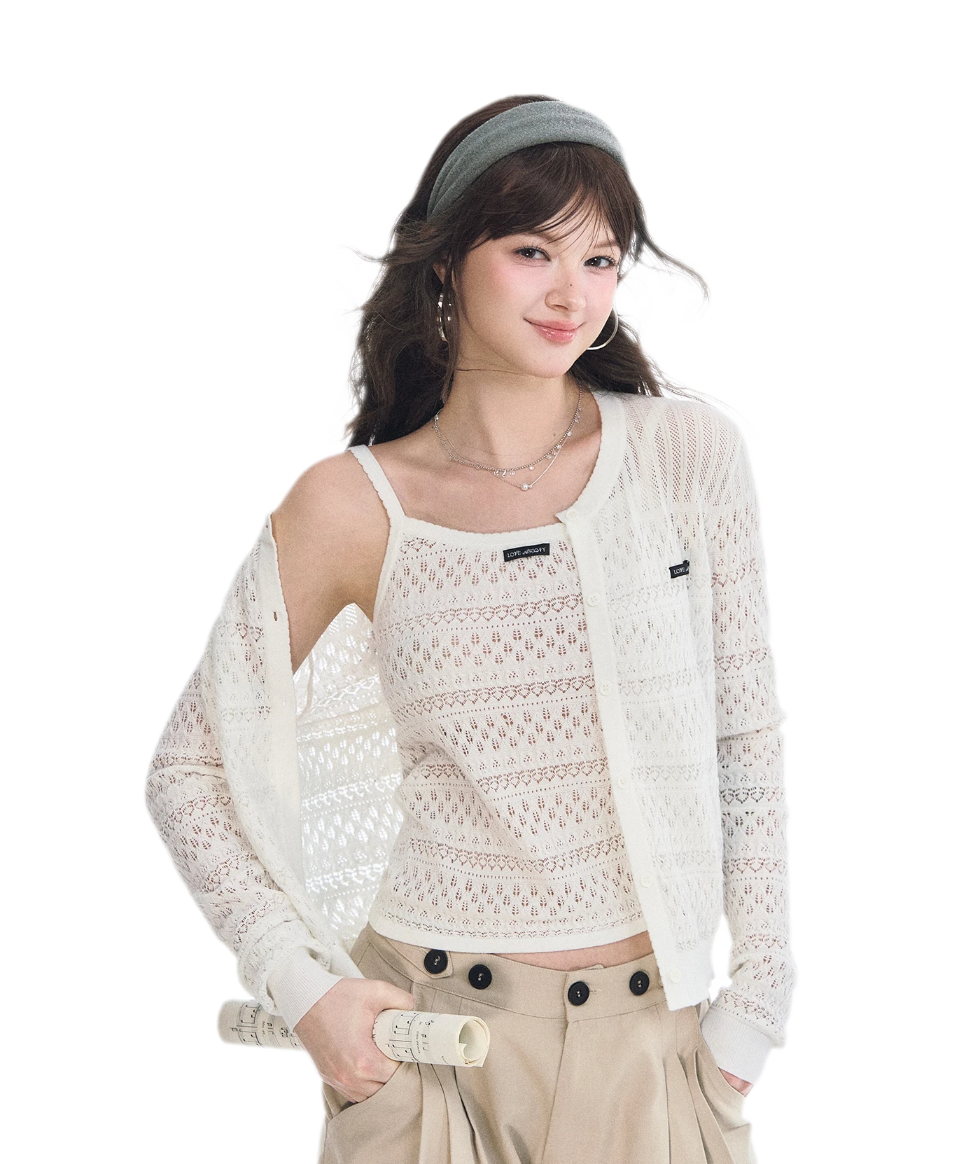 Openwork Cropped Knit Set