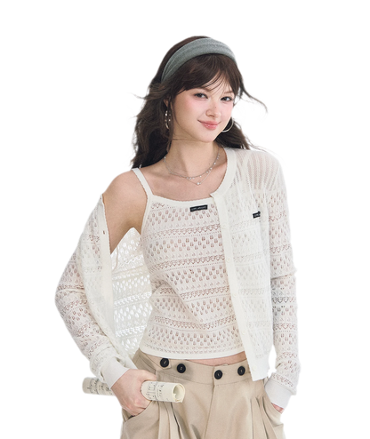 Openwork Cropped Knit Set