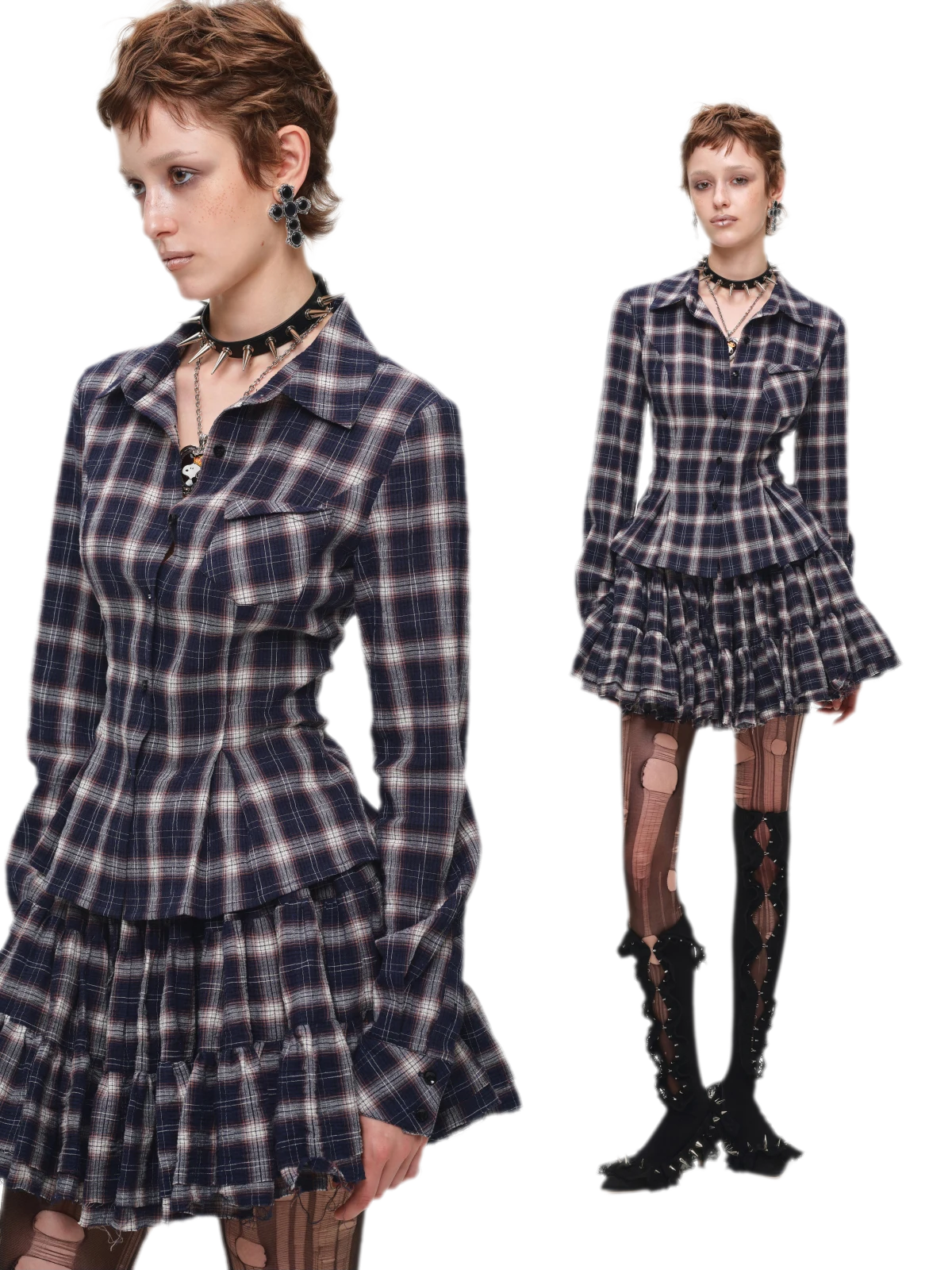 Plaid Tiered Skirt Set