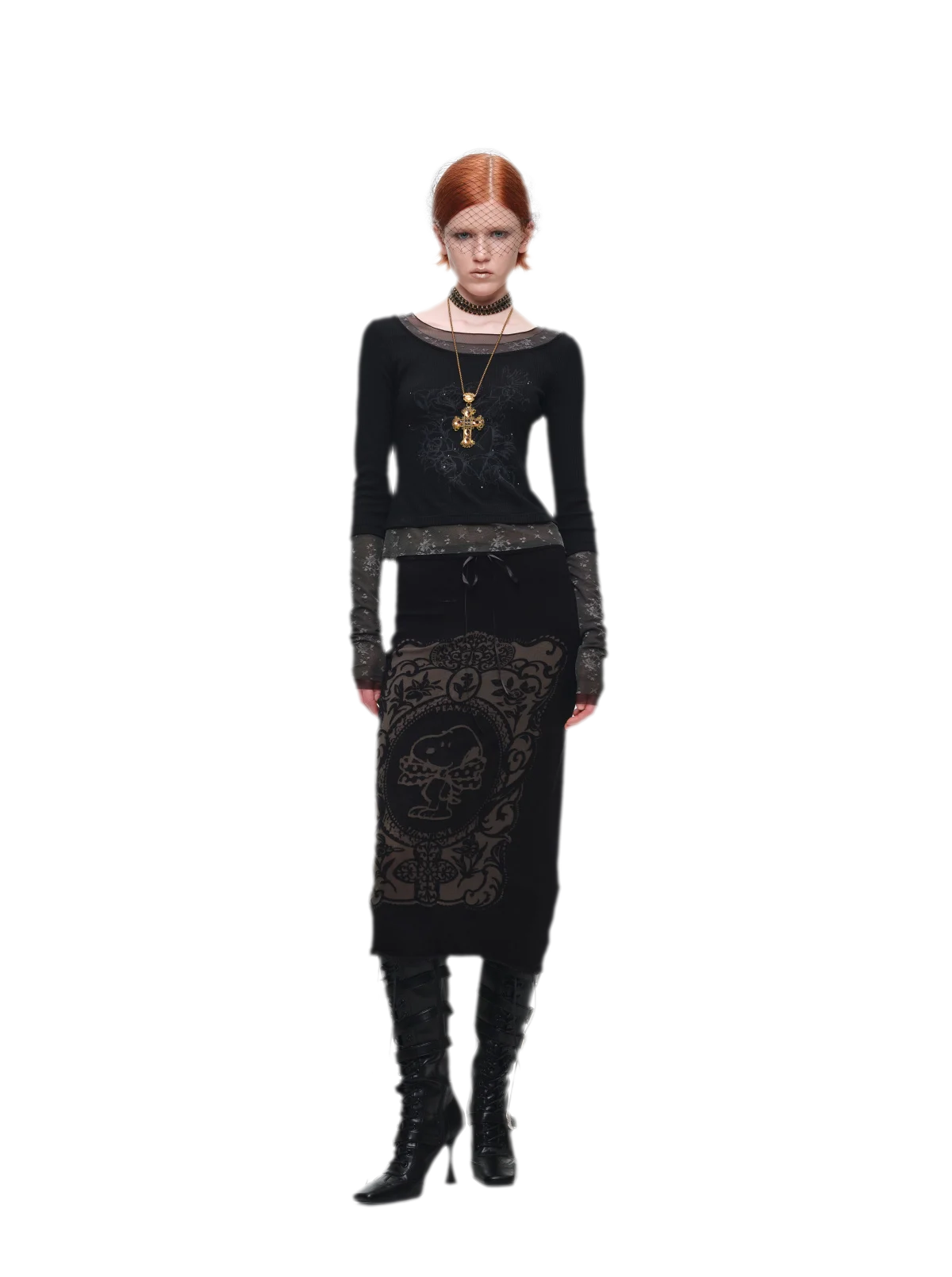 Vintage Lace Contrast Long-Sleeve Top