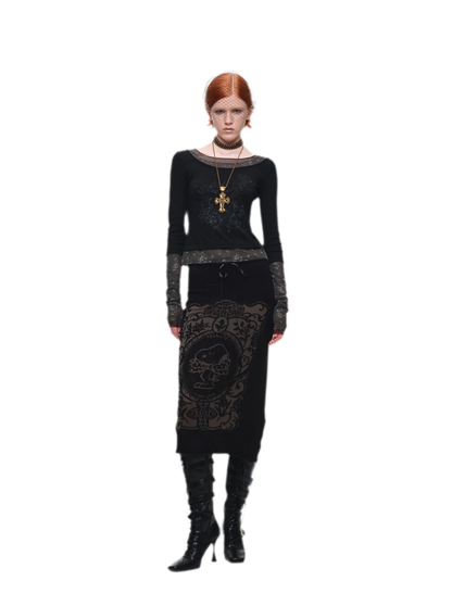 Vintage Lace Contrast Long-Sleeve Top