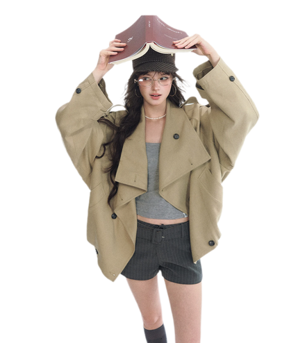 Relaxed Double-Breasted Short Trench