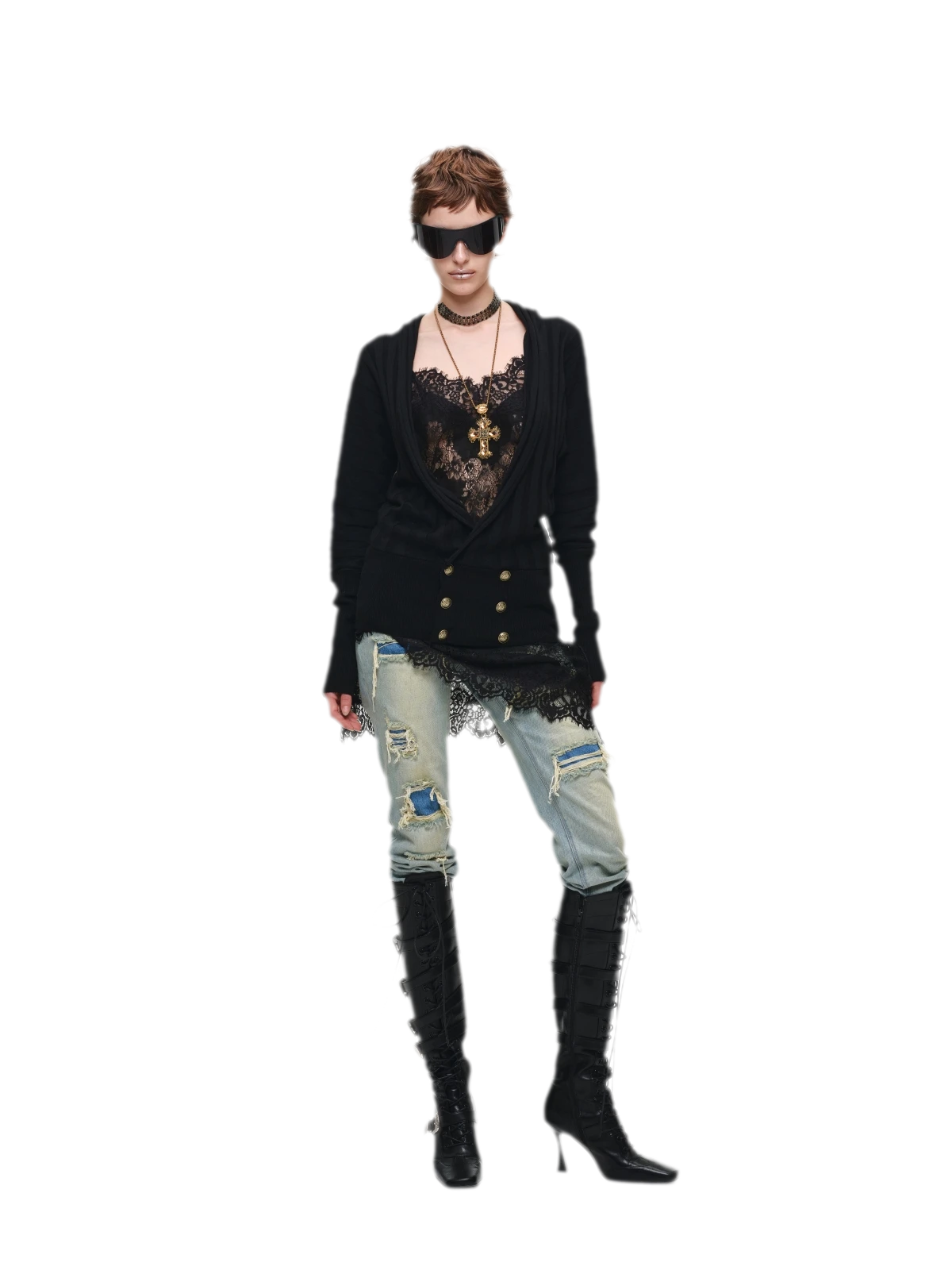 Double-Breasted V-Neck Cardigan