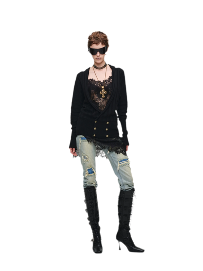 Double-Breasted V-Neck Cardigan