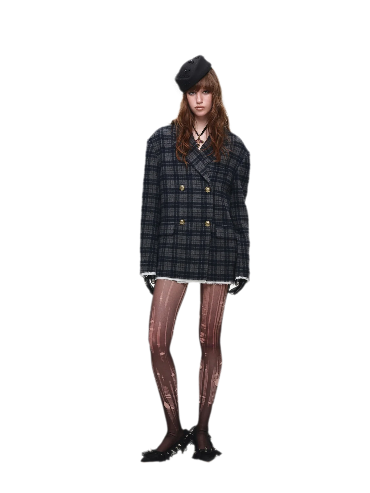 Vintage Plaid Double-Breasted Coat