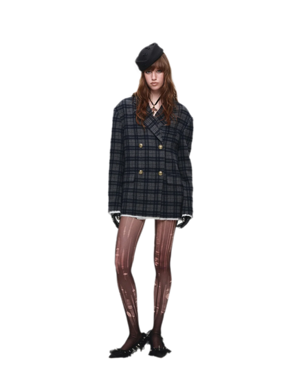Vintage Plaid Double-Breasted Coat