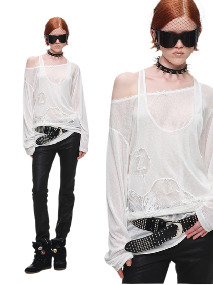 Lace Appliqué Layered Long-Sleeve T-Shirt