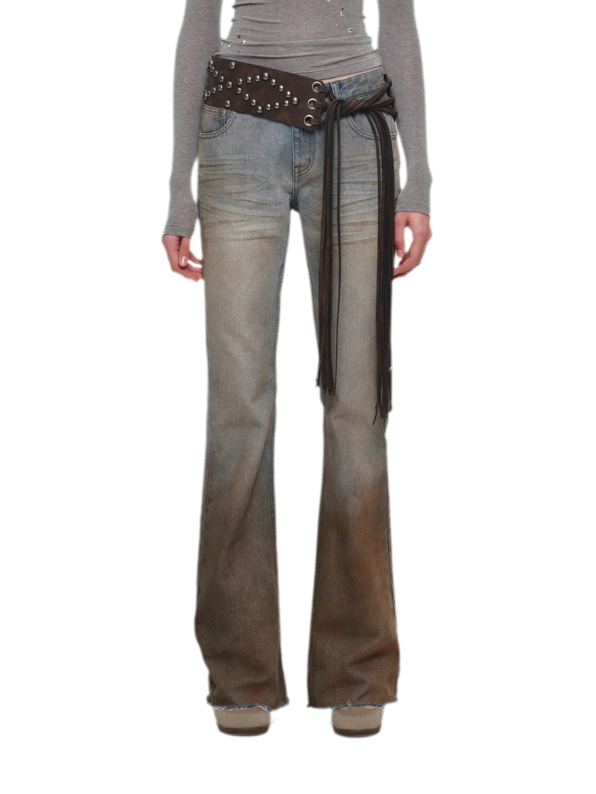 Quần jeans ống loe chuyển màu phong cách vintage