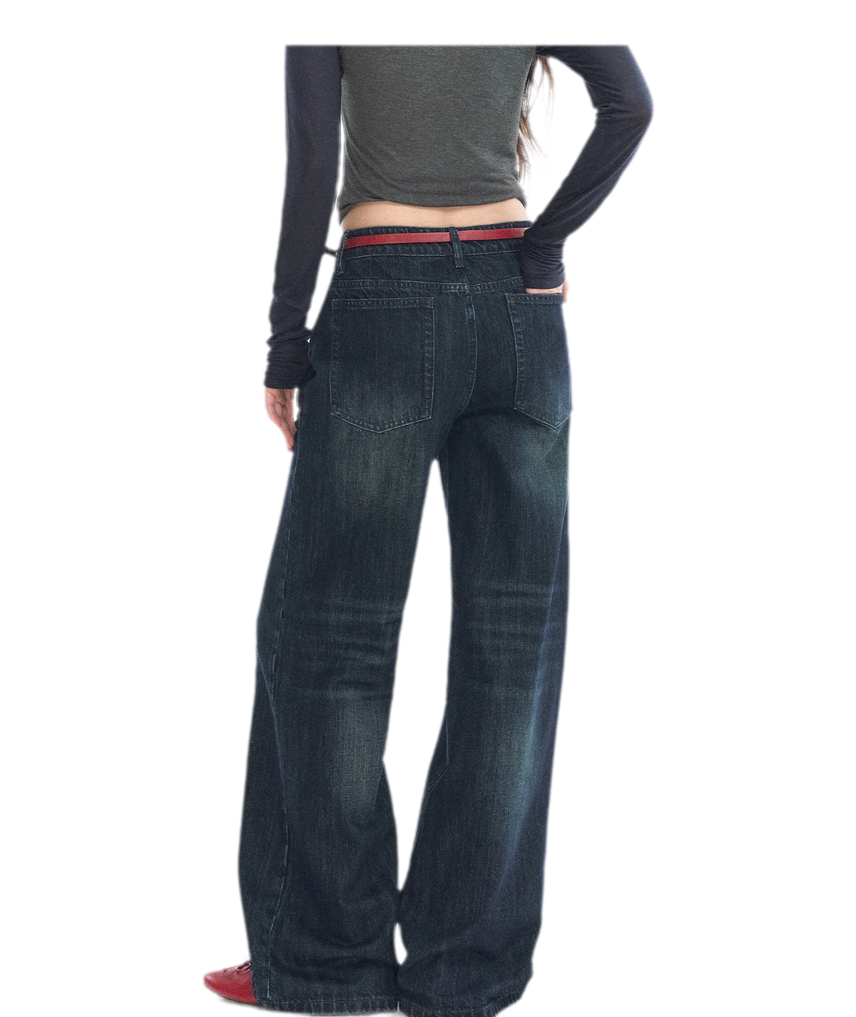 Washed Low-Rise Straight-Leg Jeans