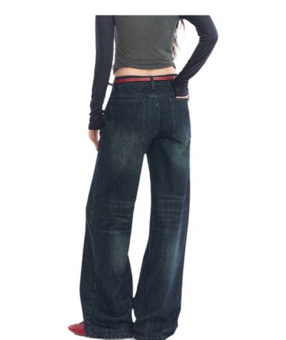 Washed Low-Rise Straight-Leg Jeans