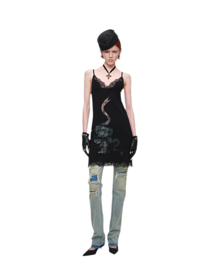 Lace Appliqué Fitted Slip Dress