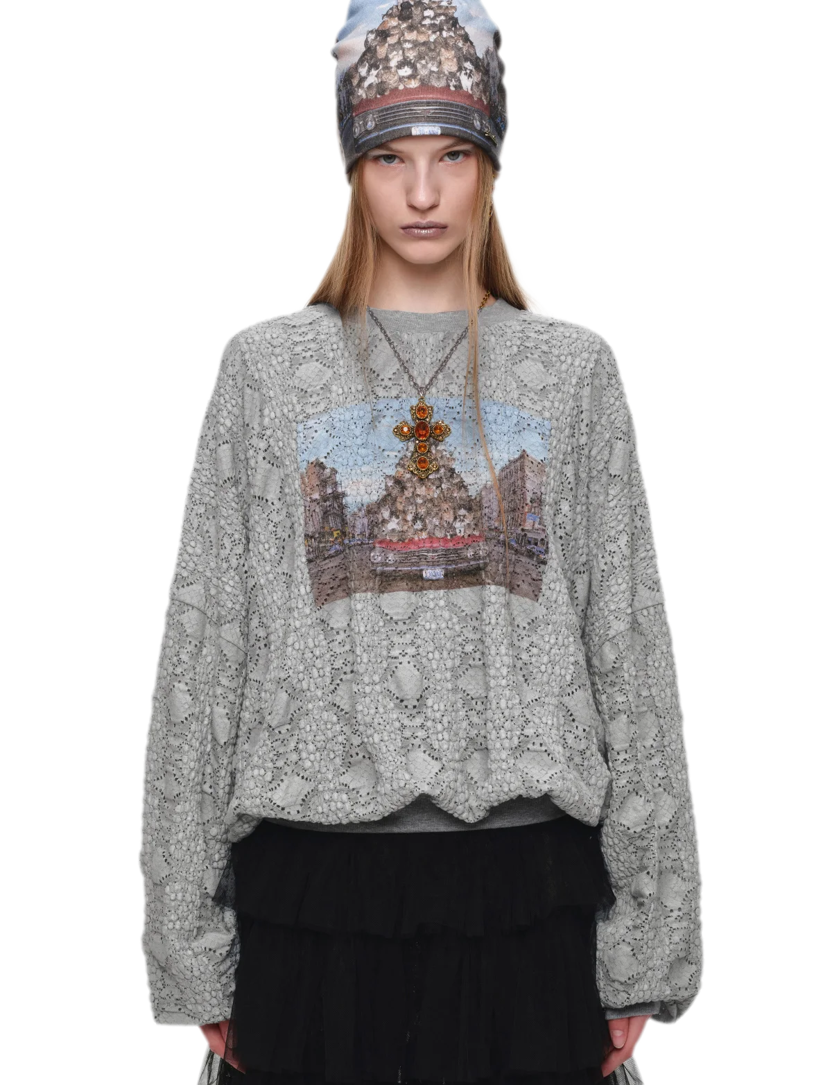 Distressed Cat Graphic Sweatshirt