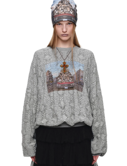 Distressed Cat Graphic Sweatshirt