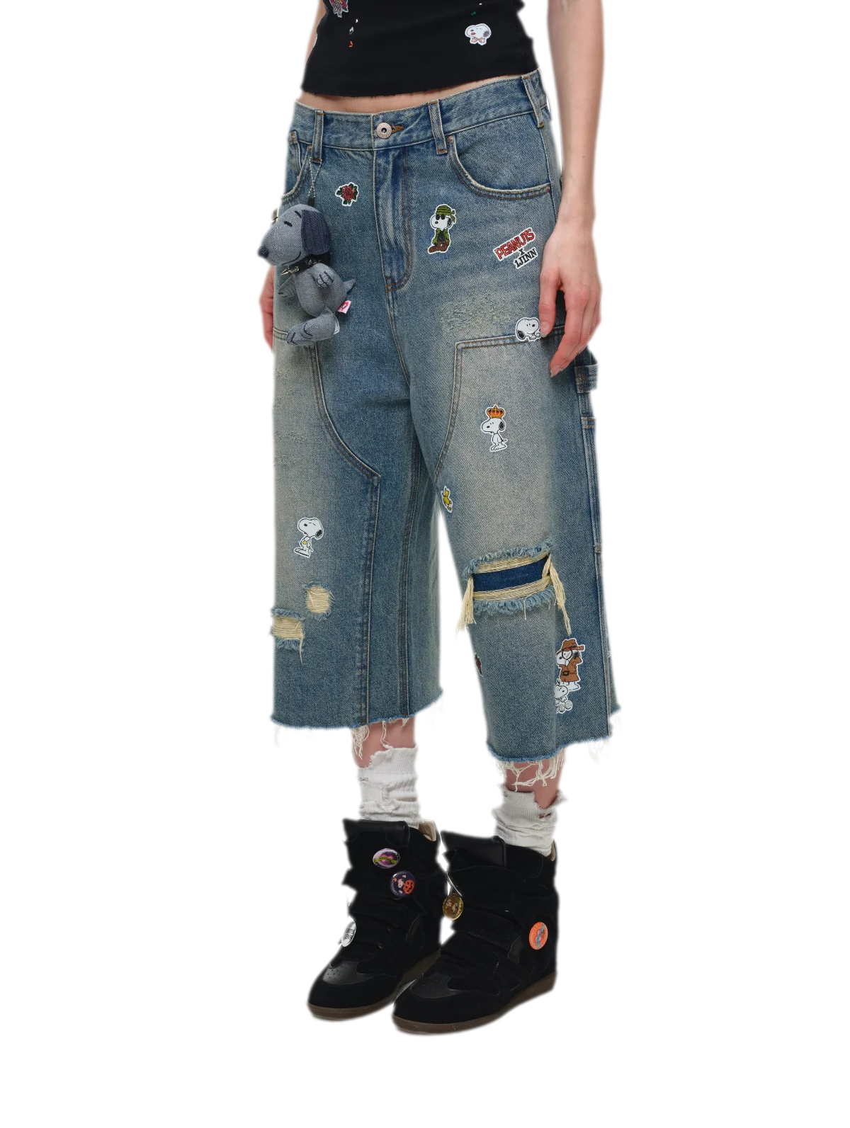 Washed Distressed Cropped Jeans