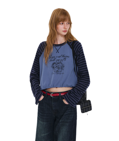 Cotton Raglan Cropped Long-Sleeve Top