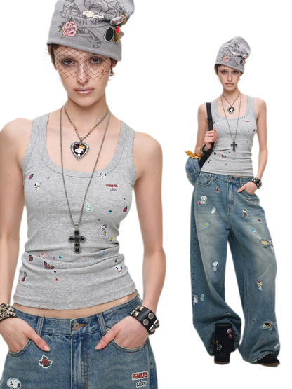 Washed Ribbed Scoop-Neck Tank