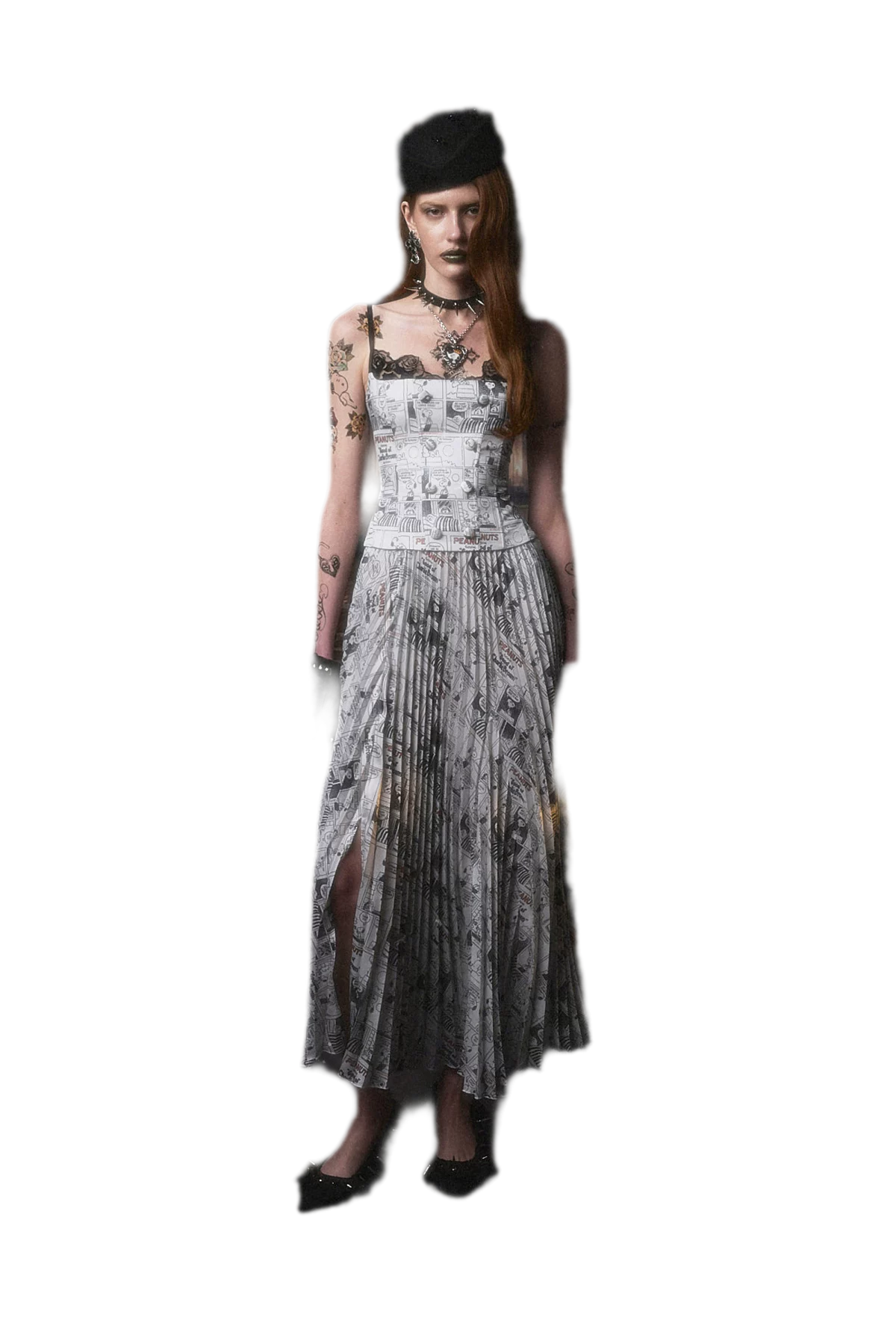 Pleated Newspaper A-Line Skirt
