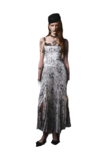 Pleated Newspaper A-Line Skirt