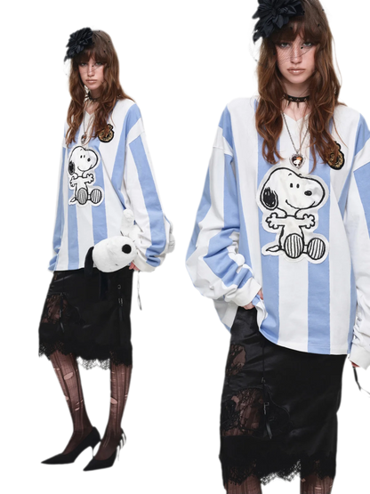 Retro Embroidered Striped T-Shirt