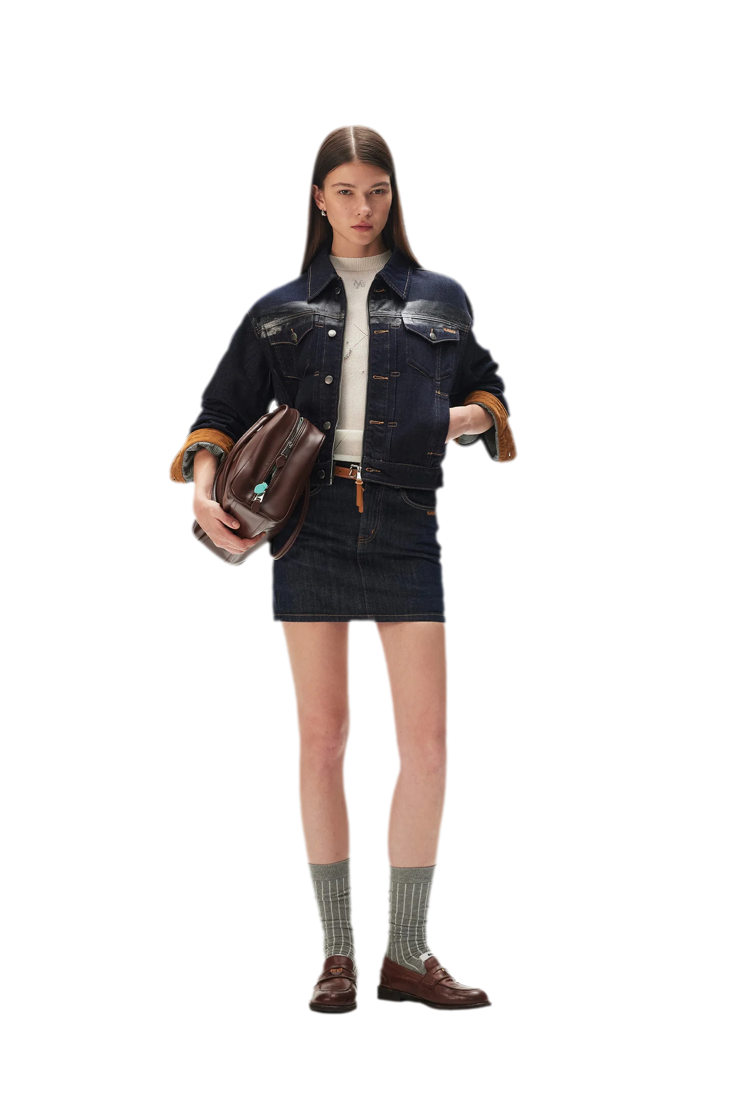 Suede-Patch Coated Denim Jacket