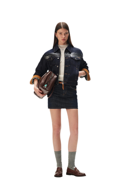 Suede-Patch Coated Denim Jacket