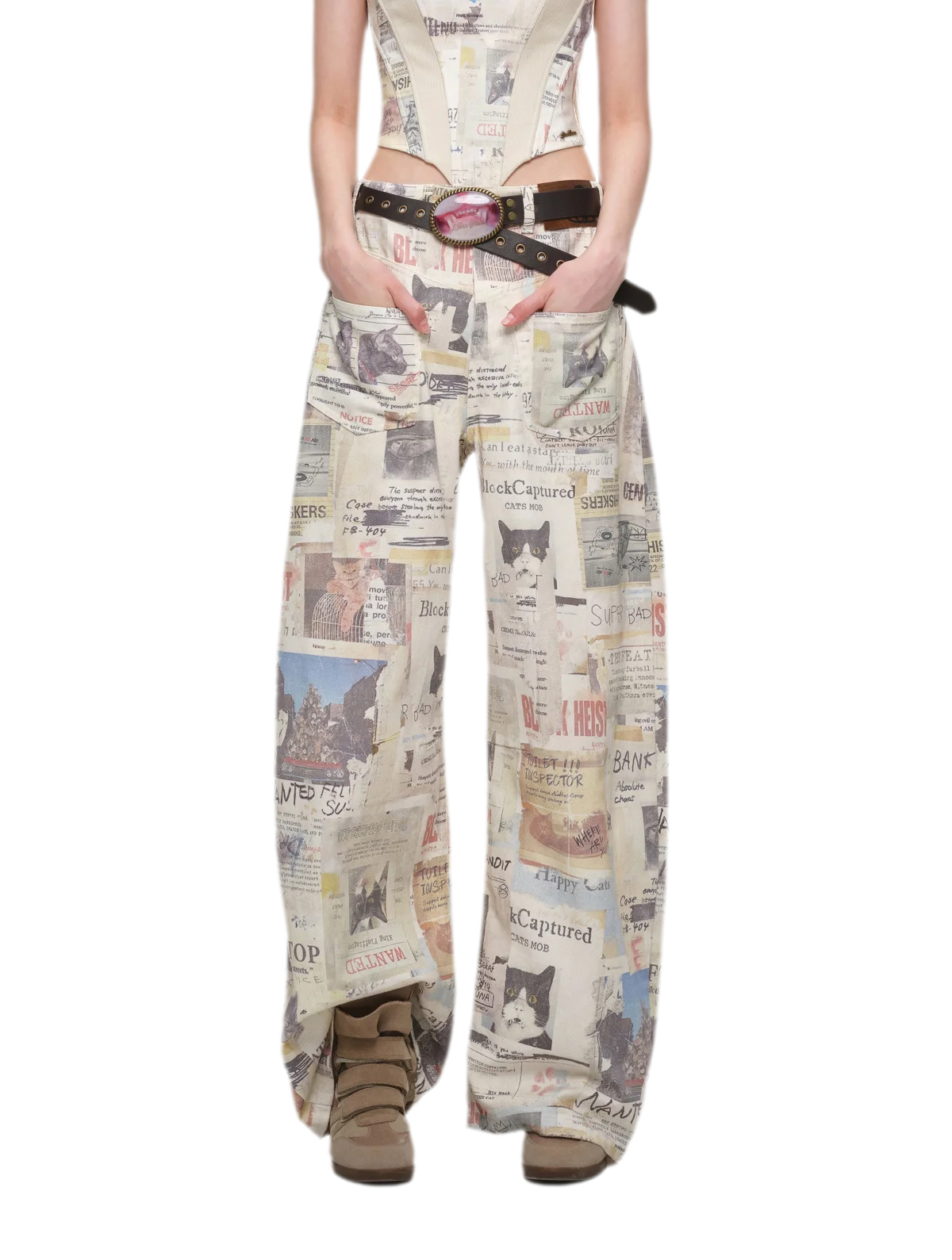 Pantalon en toile imprimé à jambes larges