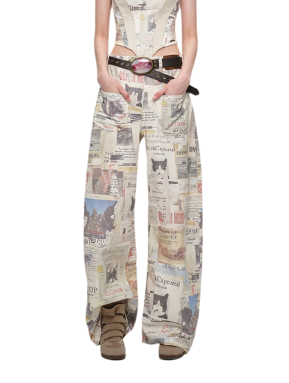 Pantalon en toile imprimé à jambes larges