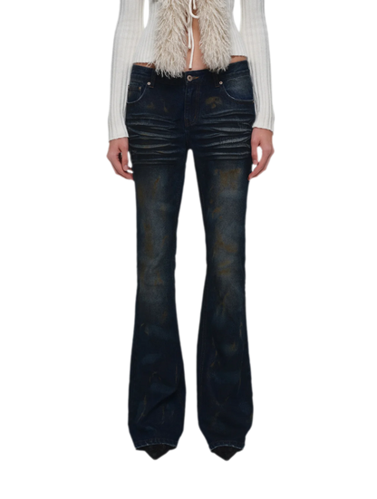 Rust-Dyed Flared Leg Jeans