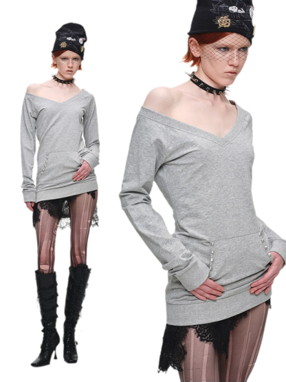 Studded Fitted Sweatshirt Dress