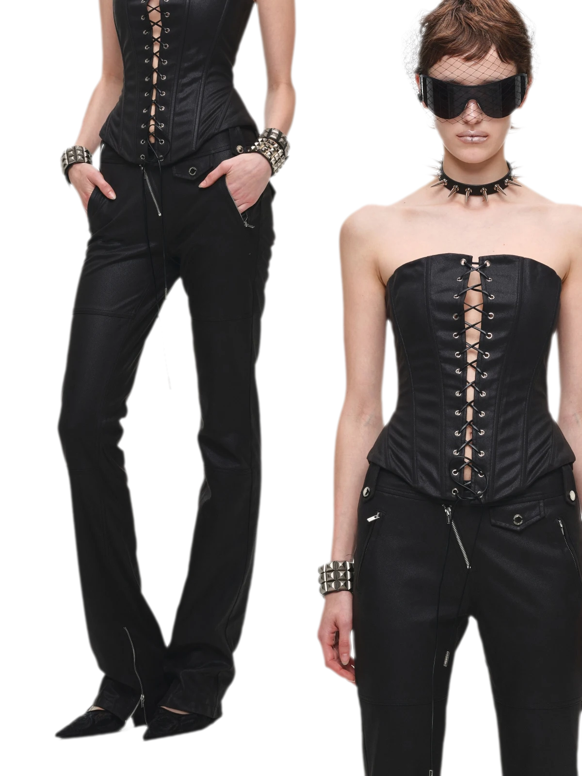 Washed Leather-Look Slim Pants
