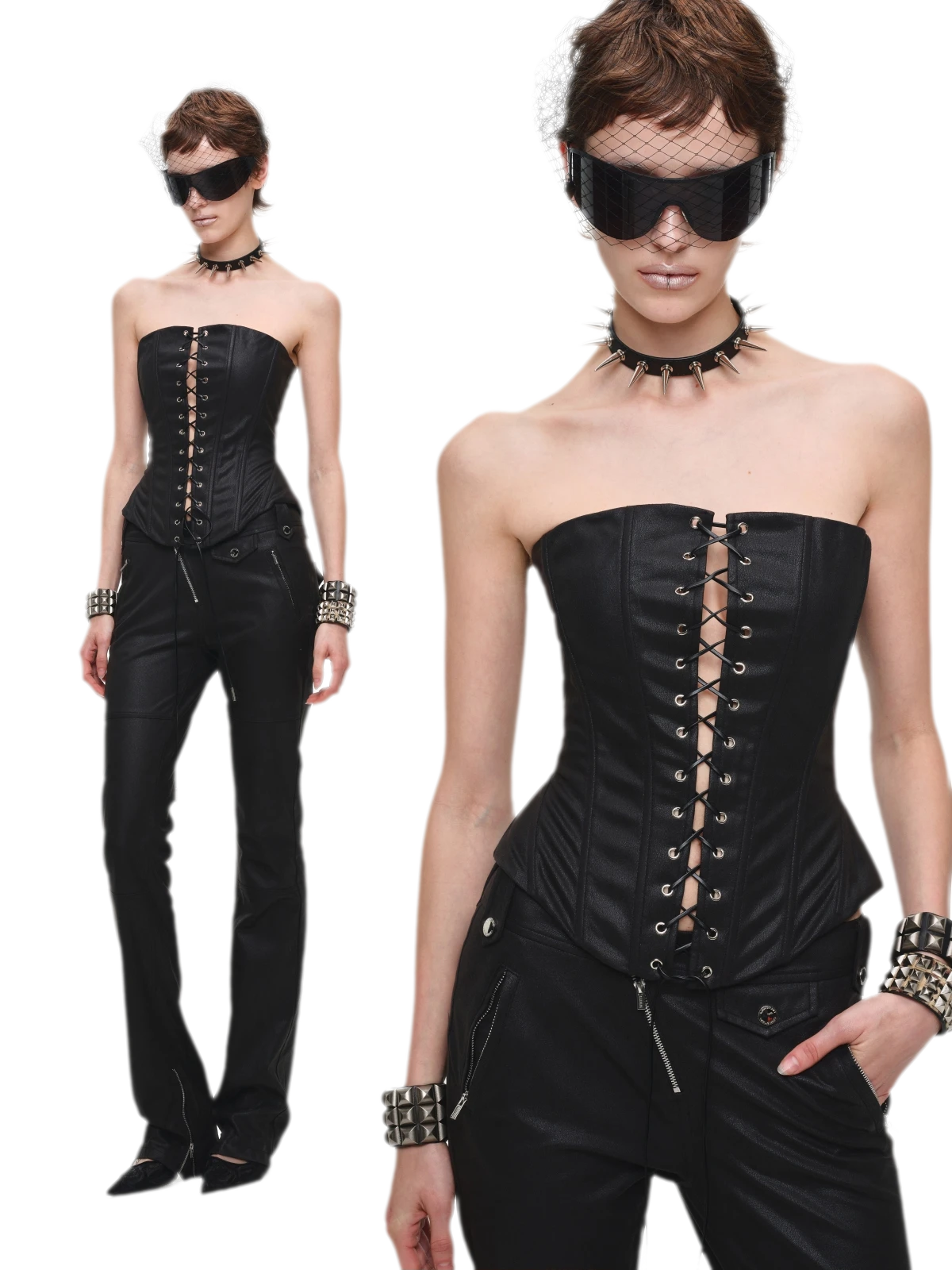 Washed Faux-Leather Corset Belt
