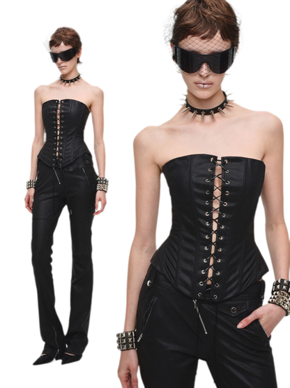 Washed Faux-Leather Corset Belt