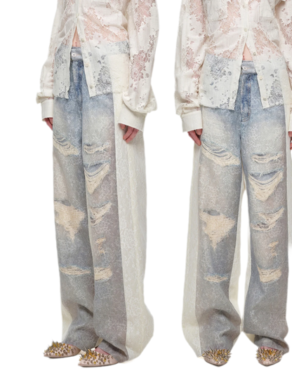 Washed Lace Straight Pants