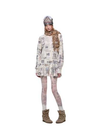 טי-שירט וופל ארוך עם סלסולים