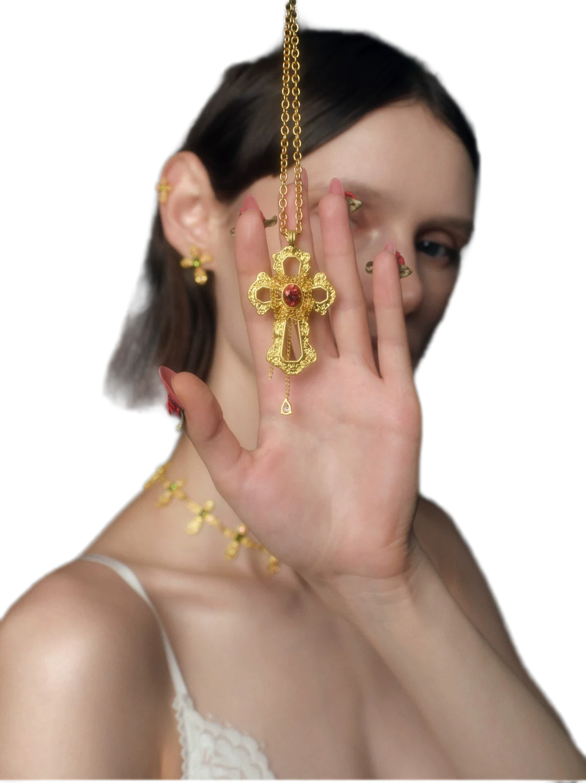 Collar de cruz de cristal barroco