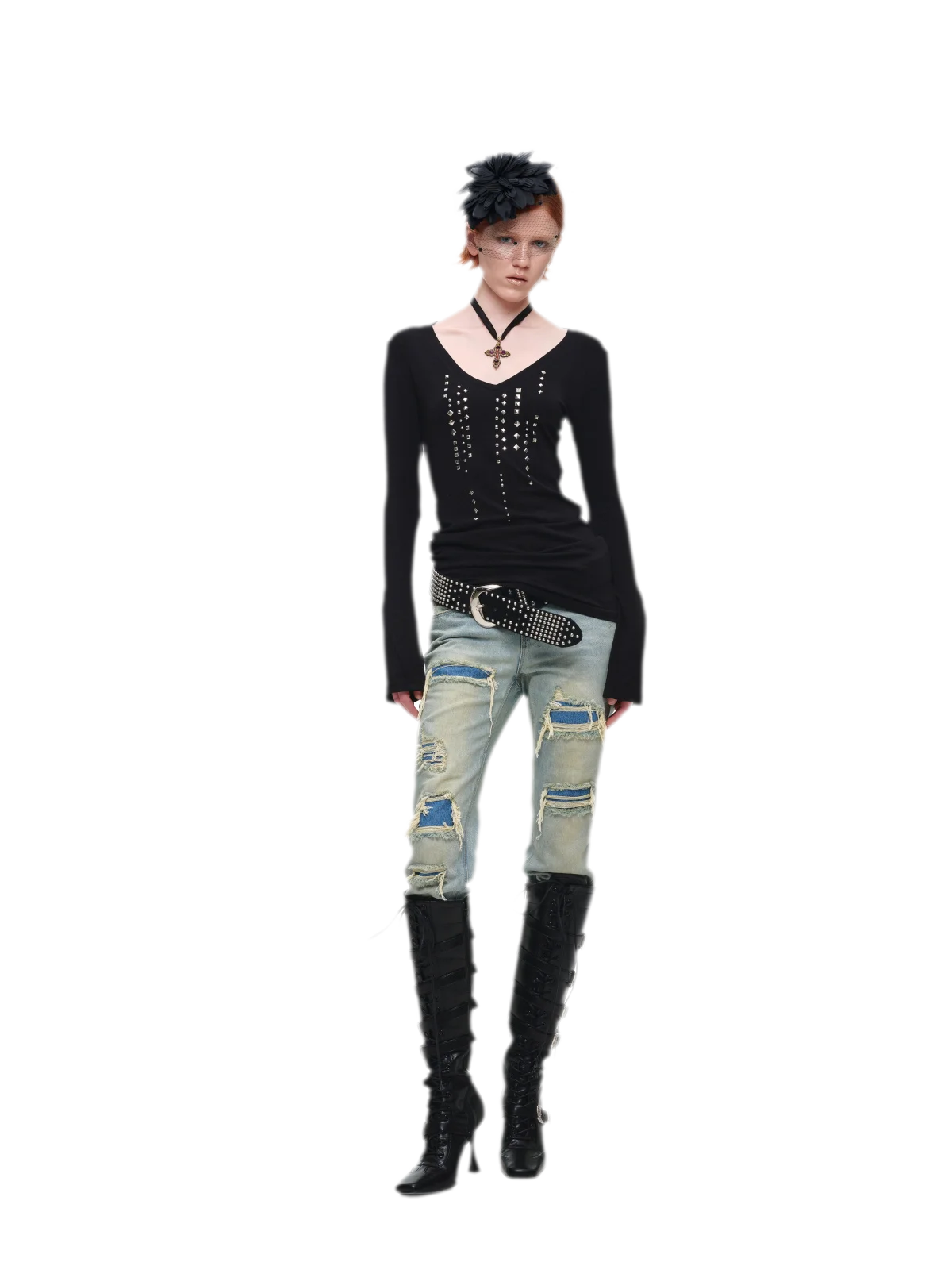 Rhinestone Fitted Knit Top