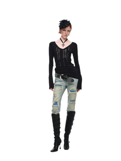 Rhinestone Fitted Knit Top