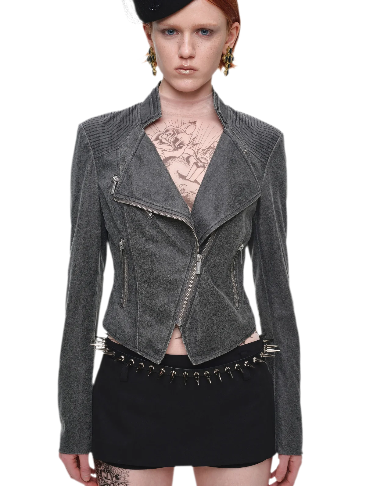 Washed Leather-Look Fitted Jacket