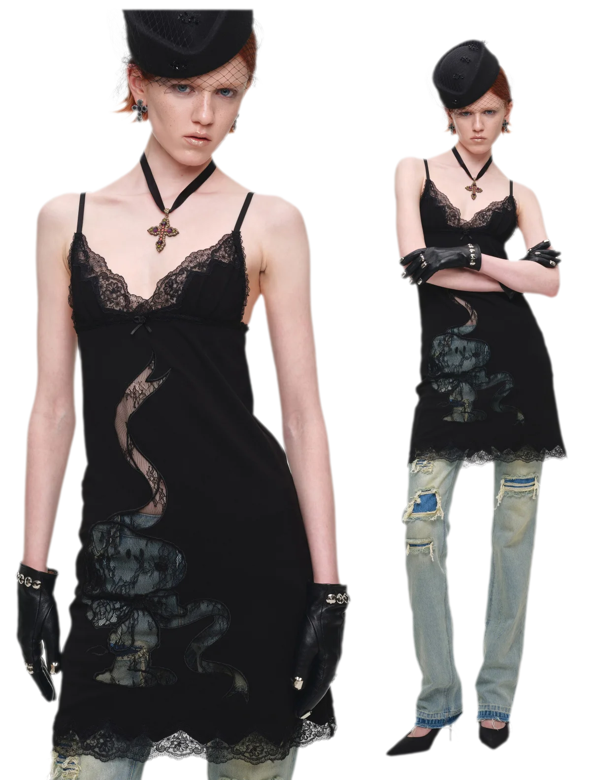 Lace Appliqué Fitted Slip Dress