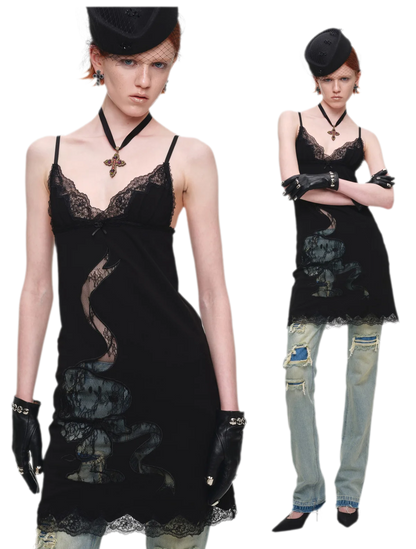 Lace Appliqué Fitted Slip Dress